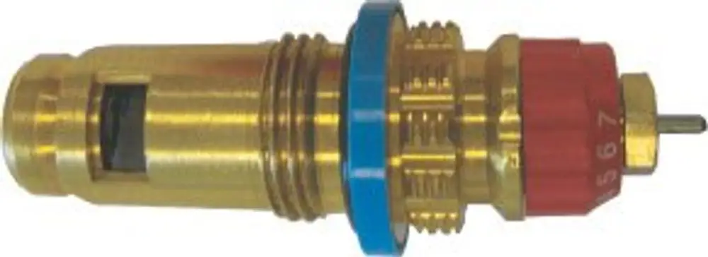 BOSCH Einbauventil mit roter Einstellkrone, verchromte Oberfläche und Gewinde. Für Anwendungen in Heizungs- oder Sanitärsystemen geeignet.